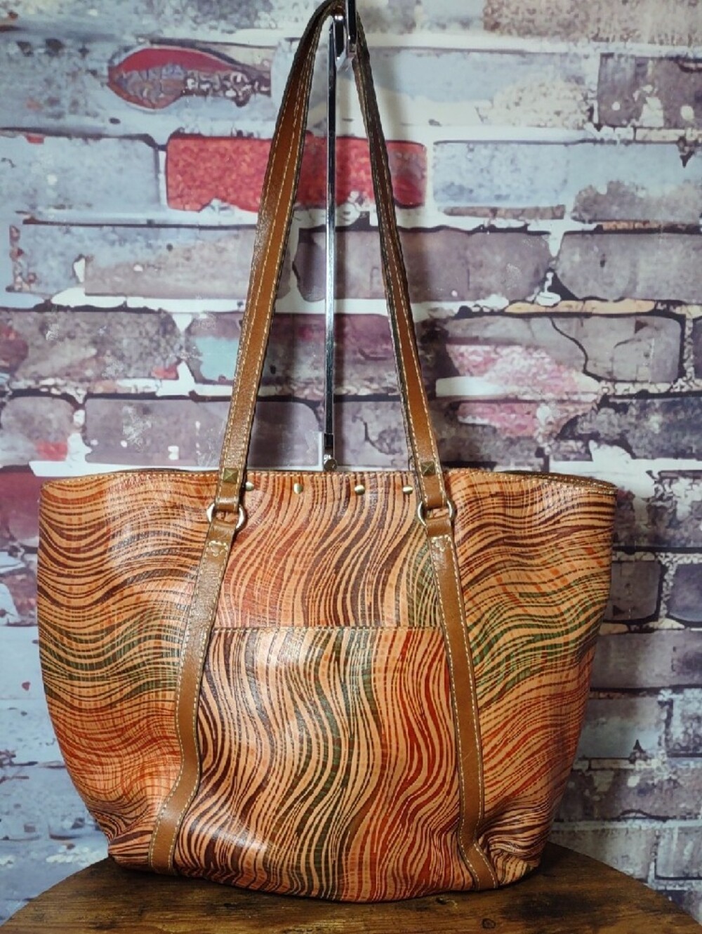 Patricia Nash "Benvenuto" Wavy Stripe Leather Tote - Picture 6 of 13